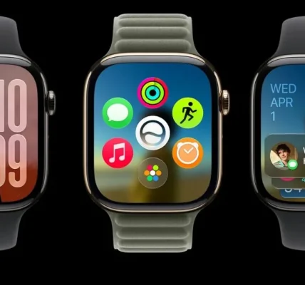 Три Apple Watch з різними циферблатами: портрет, сітка іконок і віджет дня народження